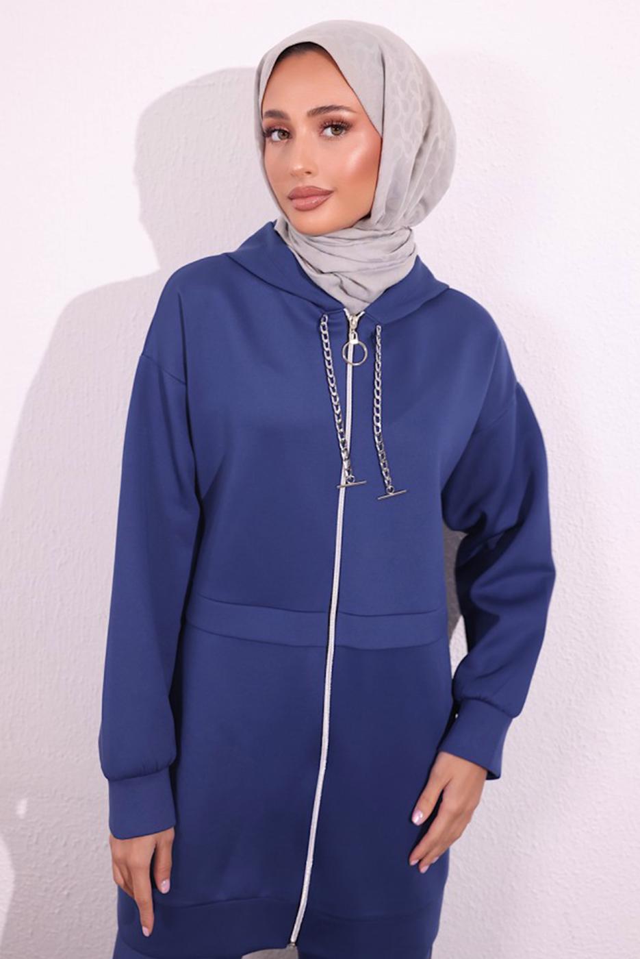 Tesettür giyim LACİVERT PANTOLONLU SCUBA TAKIM T 6654
