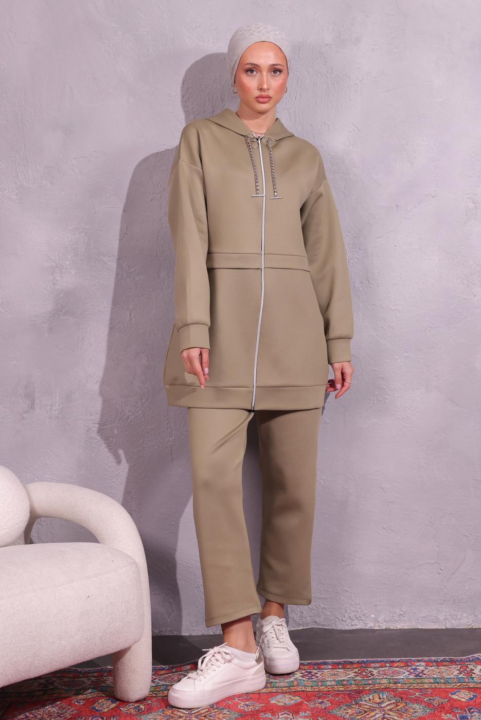 Tesettür giyim YEŞİL PANTOLONLU SCUBA TAKIM T 6654