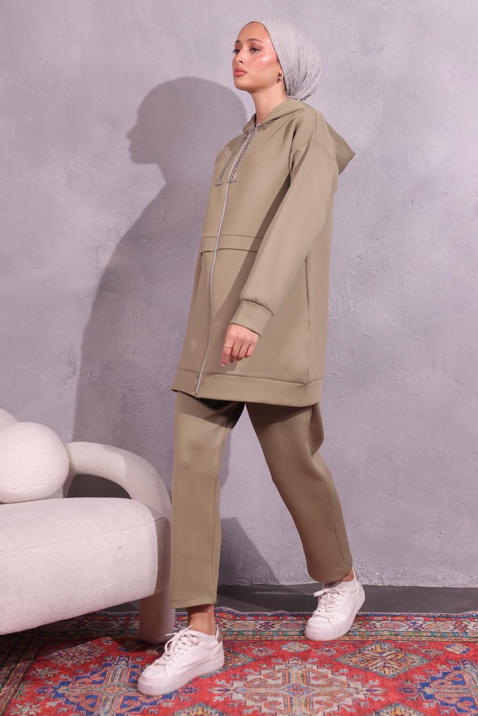 Tesettür giyim YEŞİL PANTOLONLU SCUBA TAKIM T 6654