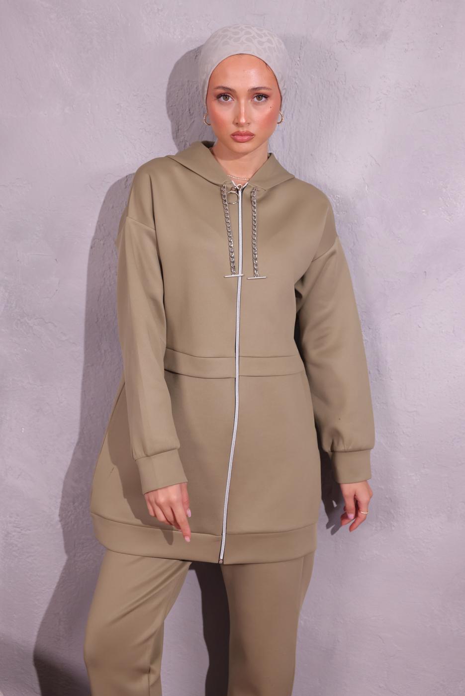 Tesettür giyim YEŞİL PANTOLONLU SCUBA TAKIM T 6654