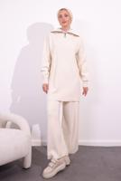 Tesettür giyim KREM PANTOLONLU TRİKO TAKIM T 7309