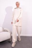 Tesettür giyim KREM PANTOLONLU TRİKO TAKIM T 7309