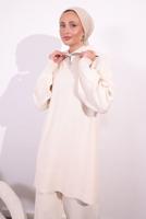 Tesettür giyim KREM PANTOLONLU TRİKO TAKIM T 7309