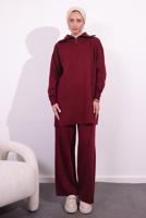 Tesettür giyim BORDO PANTOLONLU TRİKO TAKIM T 7309