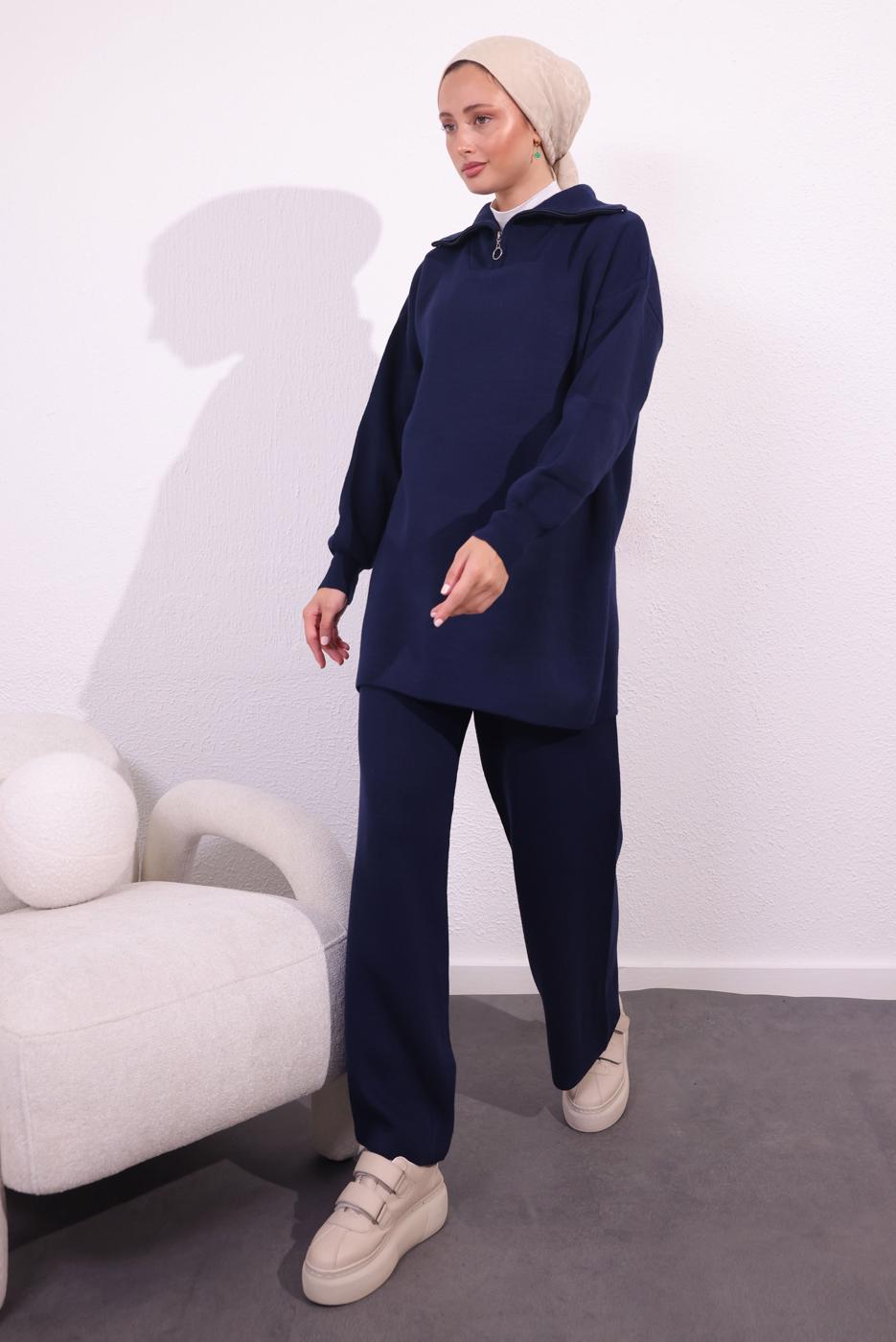 Tesettür giyim LACİVERT PANTOLONLU TRİKO TAKIM T 7309