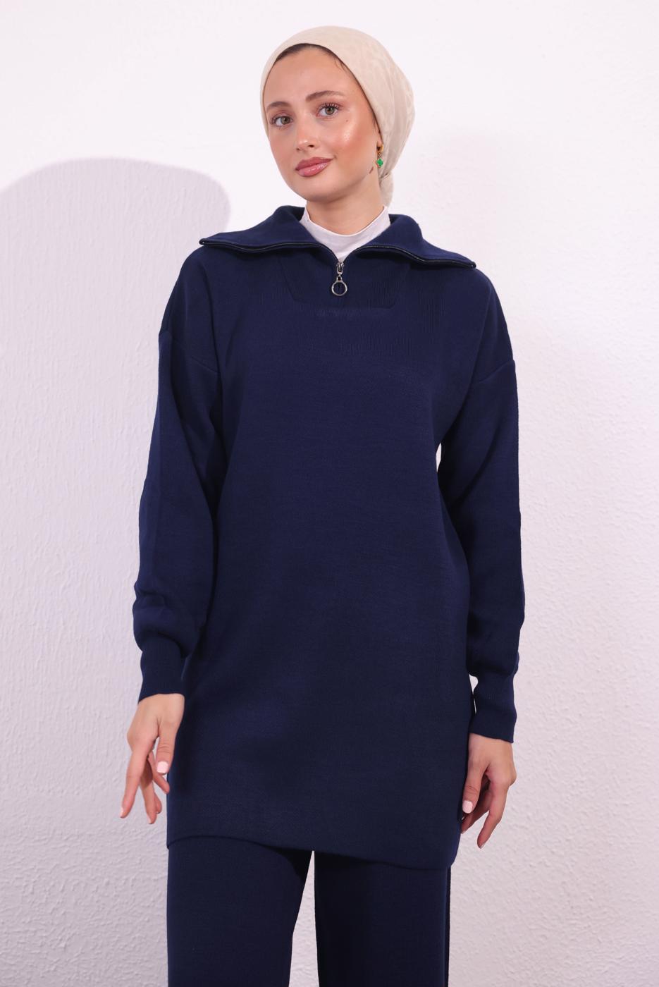 Tesettür giyim LACİVERT PANTOLONLU TRİKO TAKIM T 7309