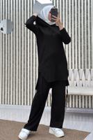 Tesettür giyim SİYAH KAPÜŞONLU PANTOLONLU TAKIM T 7865