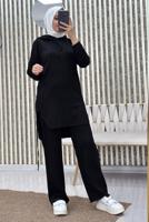 Tesettür giyim SİYAH KAPÜŞONLU PANTOLONLU TAKIM T 7865