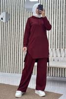 Tesettür giyim BORDO KAPÜŞONLU PANTOLONLU TAKIM T 7865