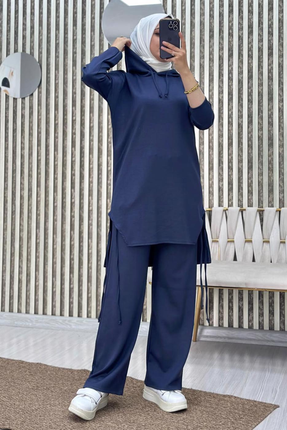 Tesettür giyim LACİVERT KAPÜŞONLU PANTOLONLU TAKIM T 7865