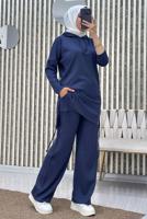 Tesettür giyim LACİVERT KAPÜŞONLU PANTOLONLU TAKIM T 7865