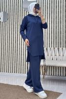 Tesettür giyim LACİVERT KAPÜŞONLU PANTOLONLU TAKIM T 7865