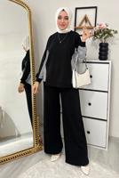 Tesettür giyim SİYAH ÇİZGİLİ PANTOLONLU TAKIM T 7965