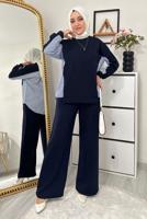Tesettür giyim LACİVERT ÇİZGİLİ PANTOLONLU TAKIM T 7965