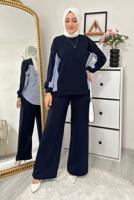 Tesettür giyim LACİVERT ÇİZGİLİ PANTOLONLU TAKIM T 7965