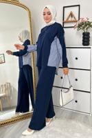 Tesettür giyim LACİVERT ÇİZGİLİ PANTOLONLU TAKIM T 7965