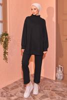 Tesettür giyim SİYAH ÖRME PANTOLONLU EŞOFMAN TAKIM T 8044