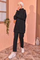 Tesettür giyim SİYAH ÖRME PANTOLONLU EŞOFMAN TAKIM T 8044