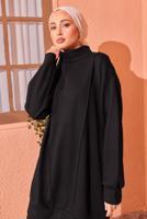 Tesettür giyim SİYAH ÖRME PANTOLONLU EŞOFMAN TAKIM T 8044