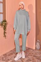 Tesettür giyim GRİ ÖRME PANTOLONLU EŞOFMAN TAKIM T 8044