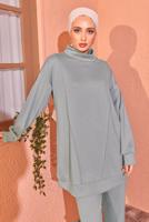 Tesettür giyim GRİ ÖRME PANTOLONLU EŞOFMAN TAKIM T 8044