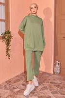 Tesettür giyim HAKİ ÖRME PANTOLONLU EŞOFMAN TAKIM T 8044