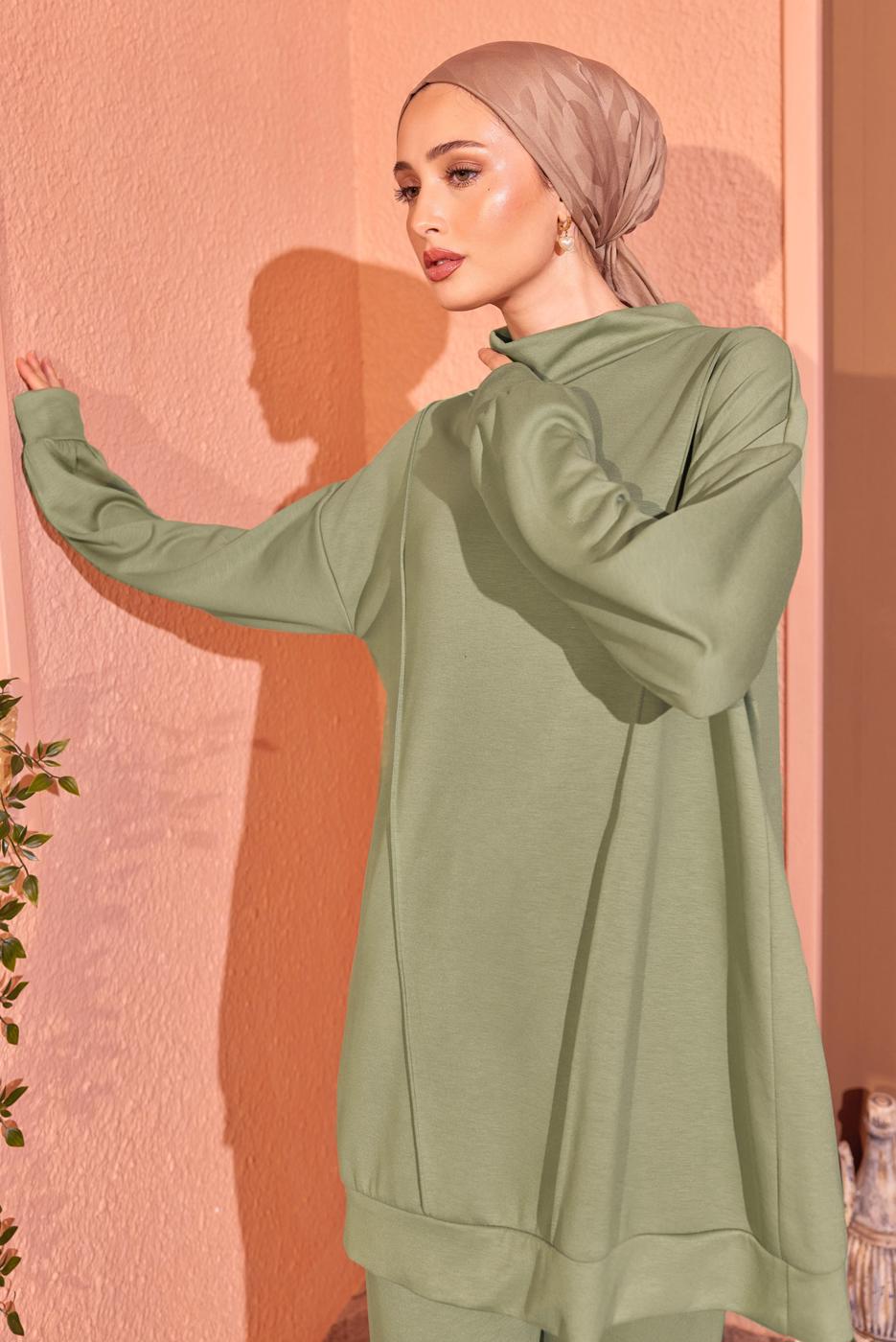 Tesettür giyim HAKİ ÖRME PANTOLONLU EŞOFMAN TAKIM T 8044