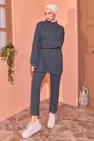 Tesettür giyim GRİ ÖRME PANTOLONLU EŞOFMAN TAKIM T 8044