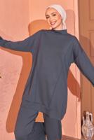 Tesettür giyim GRİ ÖRME PANTOLONLU EŞOFMAN TAKIM T 8044