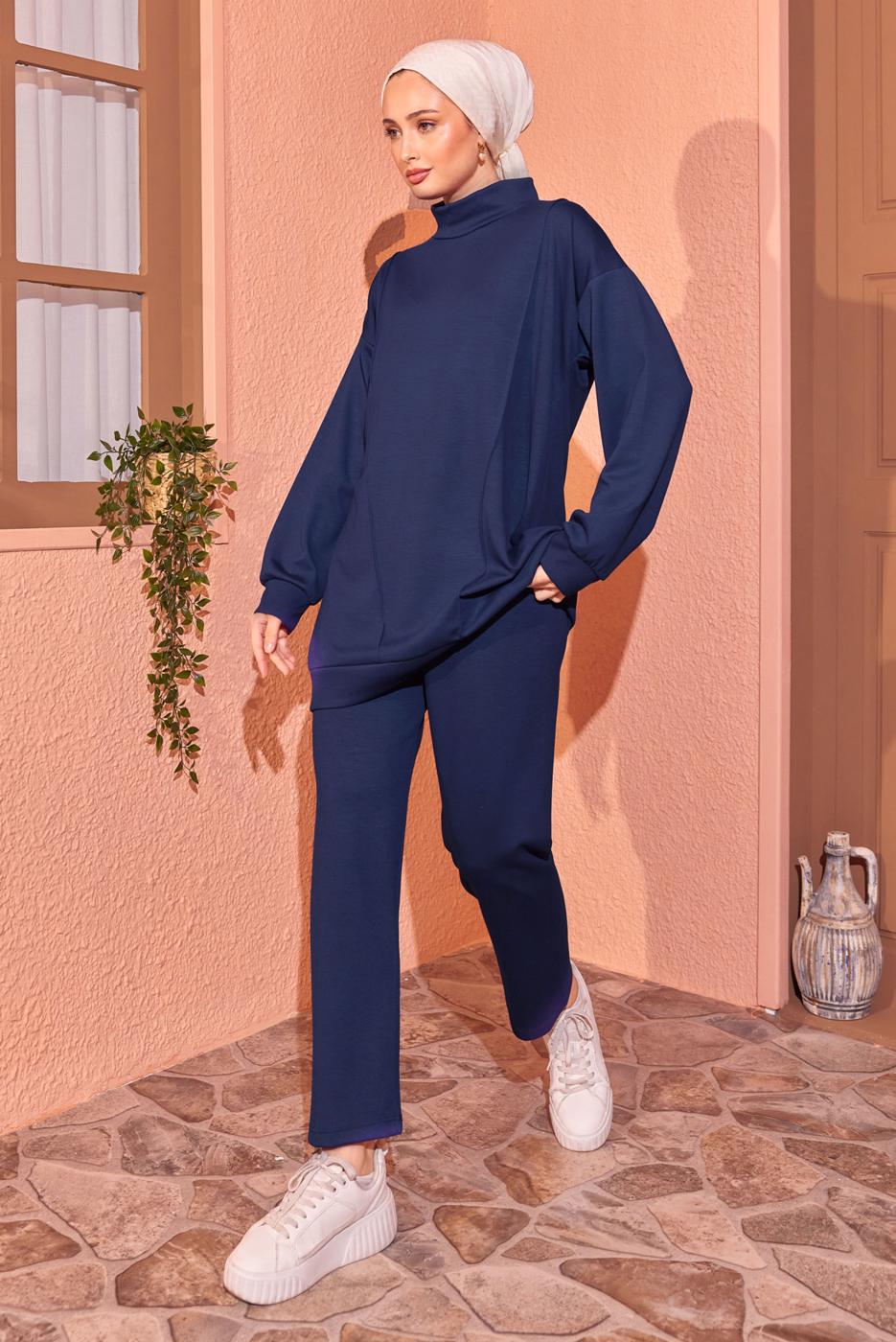 Tesettür giyim LACİVERT ÖRME PANTOLONLU EŞOFMAN TAKIM T 8044