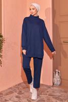 Tesettür giyim LACİVERT ÖRME PANTOLONLU EŞOFMAN TAKIM T 8044