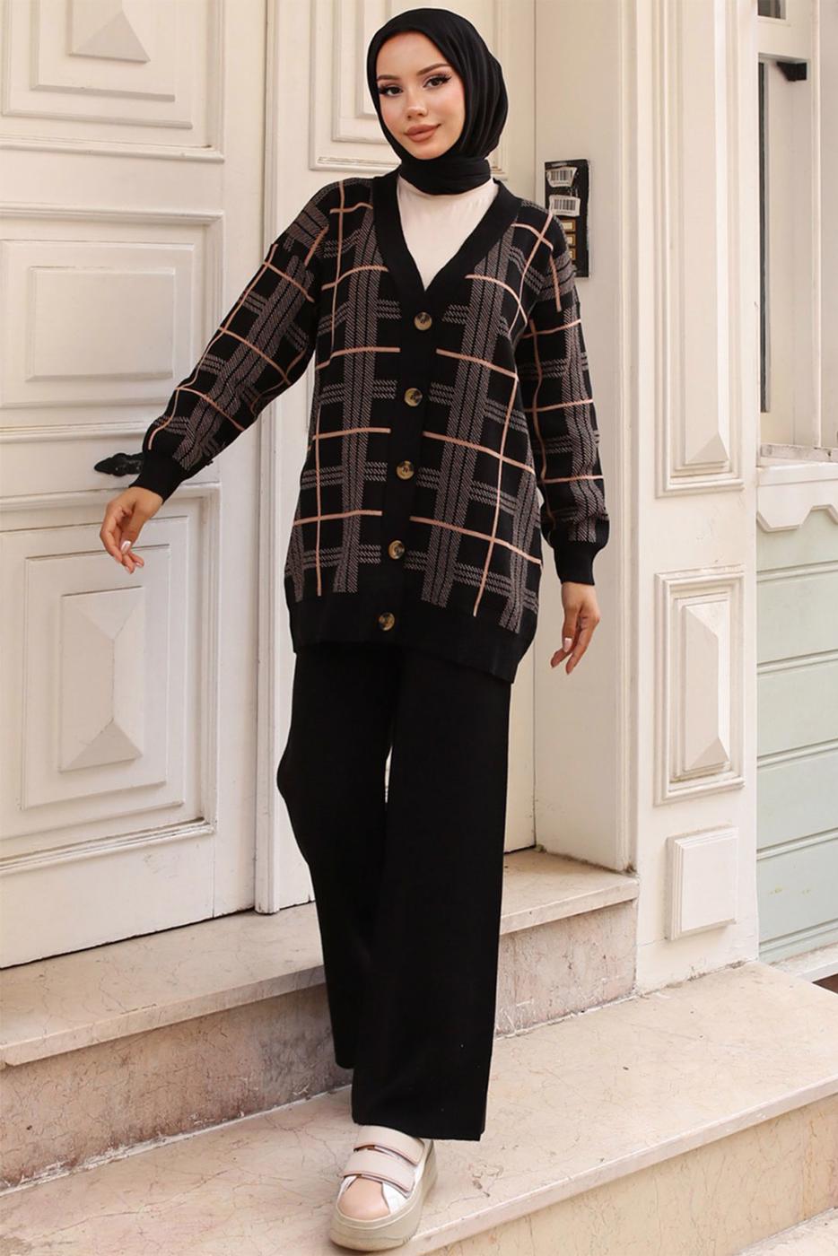Tesettür giyim SİYAH PANTOLONLU TRİKO TAKIM T 81142