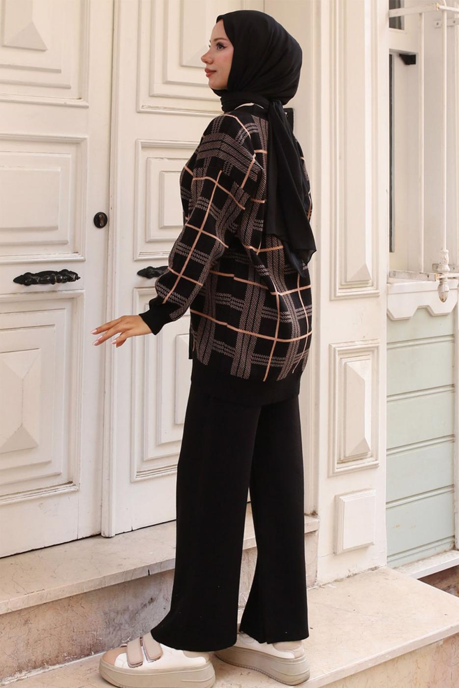 Tesettür giyim SİYAH PANTOLONLU TRİKO TAKIM T 81142