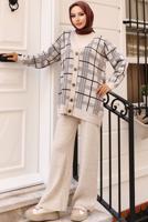 Tesettür giyim BEJ PANTOLONLU TRİKO TAKIM T 81142