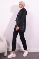Tesettür giyim SİYAH İKİ İPLİK PANTOLONLU TAKIM T 8754