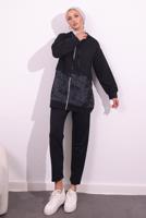 Tesettür giyim SİYAH İKİ İPLİK PANTOLONLU TAKIM T 8754