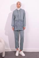 Tesettür giyim GRİ İKİ İPLİK PANTOLONLU TAKIM T 8754