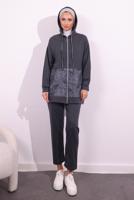 Hijab clothing GREY HOODED PANTS SUIT T 8754