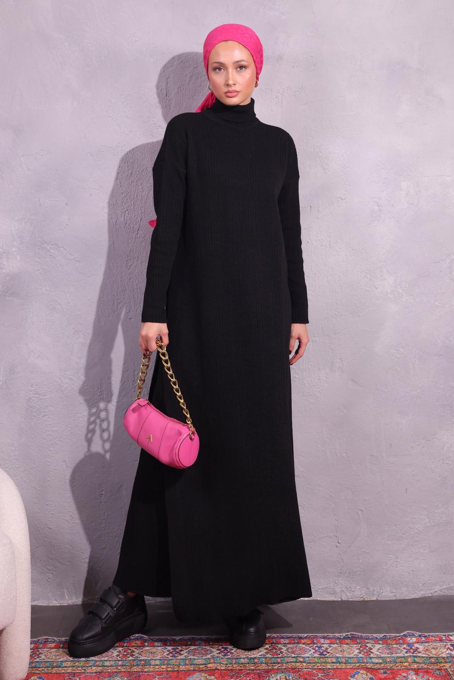 Tesettür giyim SİYAH PANTOLONLU TRİKO TAKIM T 8809