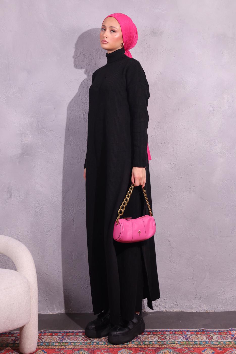 Tesettür giyim SİYAH PANTOLONLU TRİKO TAKIM T 8809