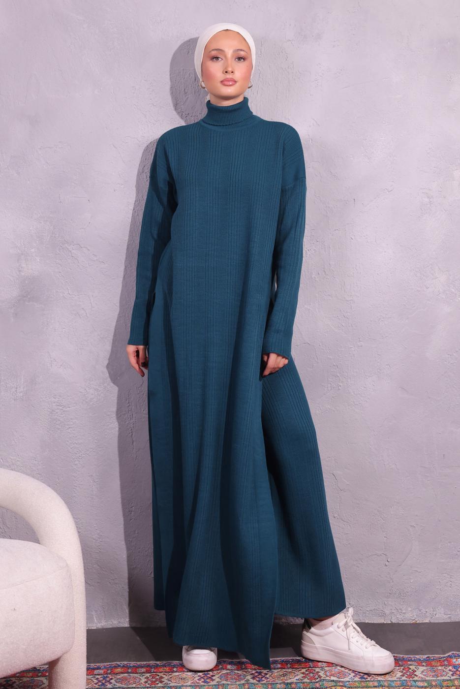 Tesettür giyim MAVİ PANTOLONLU TRİKO TAKIM T 8809