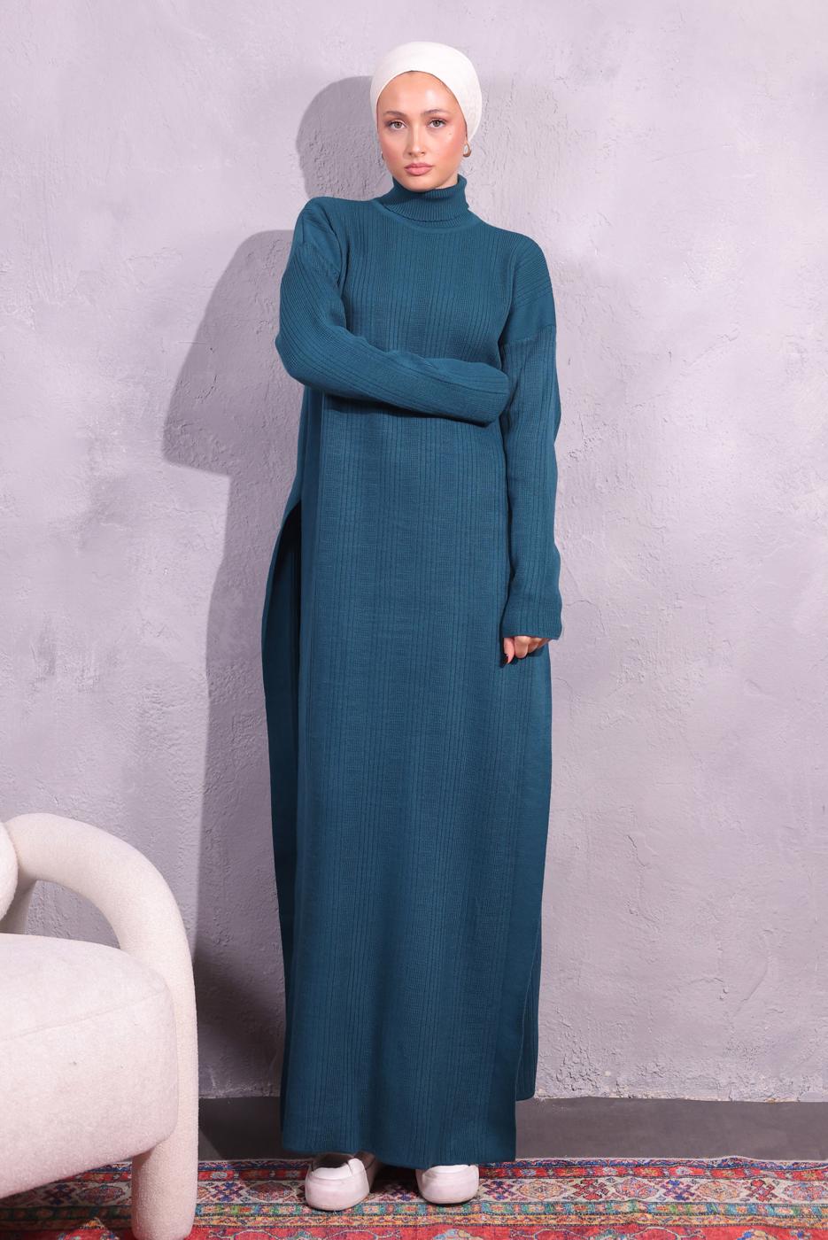 Tesettür giyim MAVİ PANTOLONLU TRİKO TAKIM T 8809