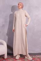 Tesettür giyim BEJ PANTOLONLU TRİKO TAKIM T 8809