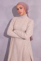 Tesettür giyim BEJ PANTOLONLU TRİKO TAKIM T 8809