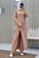 Vêtements hijab BRUN COSTUME PANTALON À DÉTAILS FENDUS T 8865
