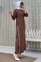 Tesettür giyim KAHVE YIRTMAÇ DETAYLI PANTOLONLU TAKIM T 8865