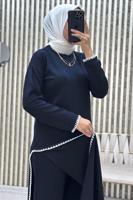 Tesettür giyim LACİVERT YIRTMAÇ DETAYLI PANTOLONLU TAKIM T 8865