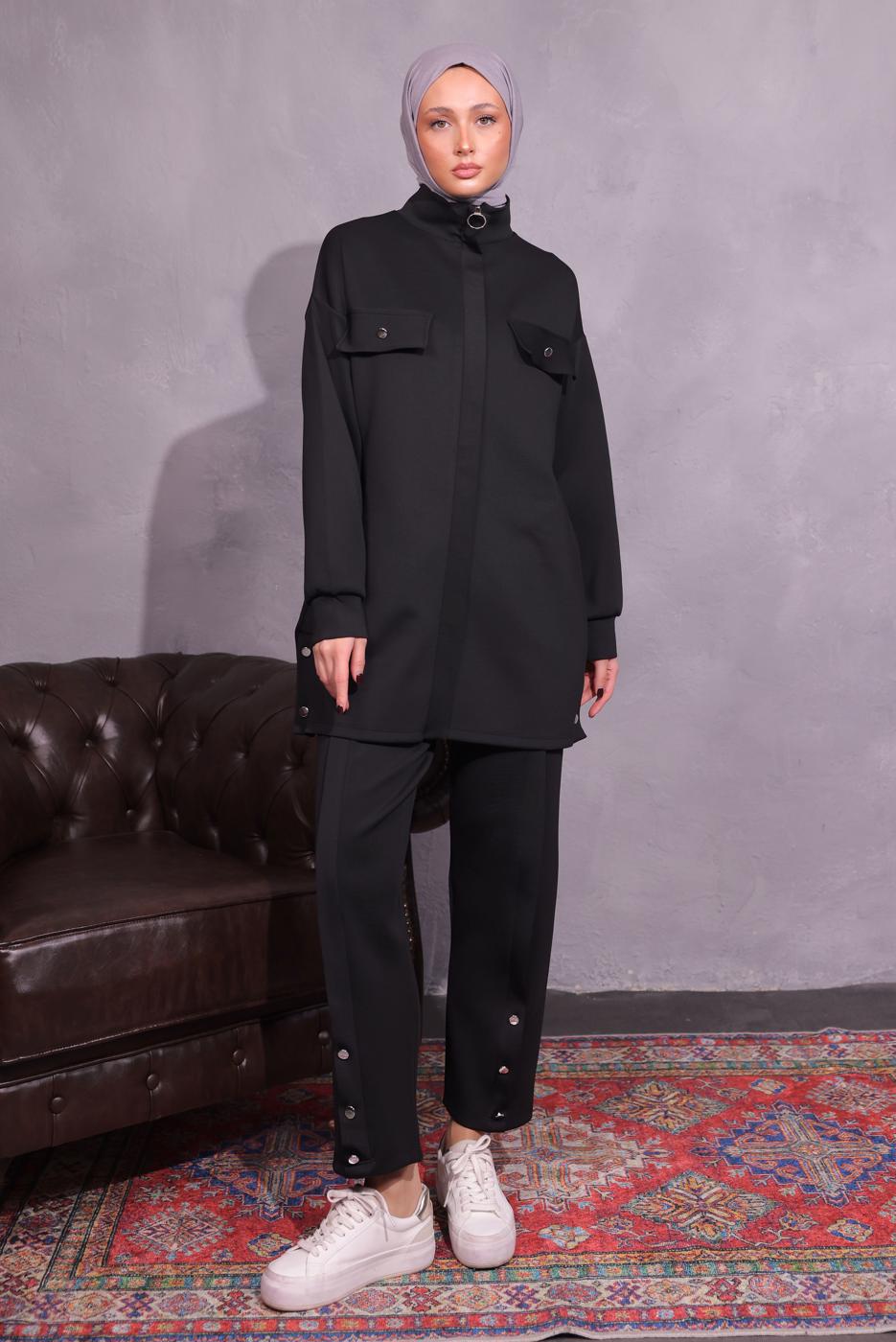Tesettür giyim SİYAH PANTOLONLU SCUBA TAKIM T 8954