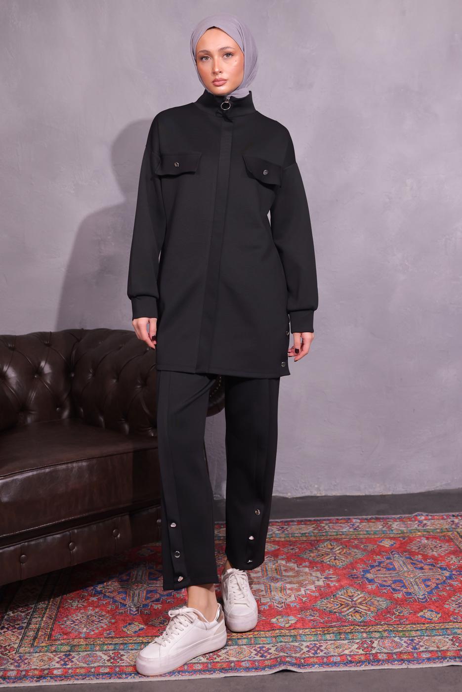Tesettür giyim SİYAH PANTOLONLU SCUBA TAKIM T 8954