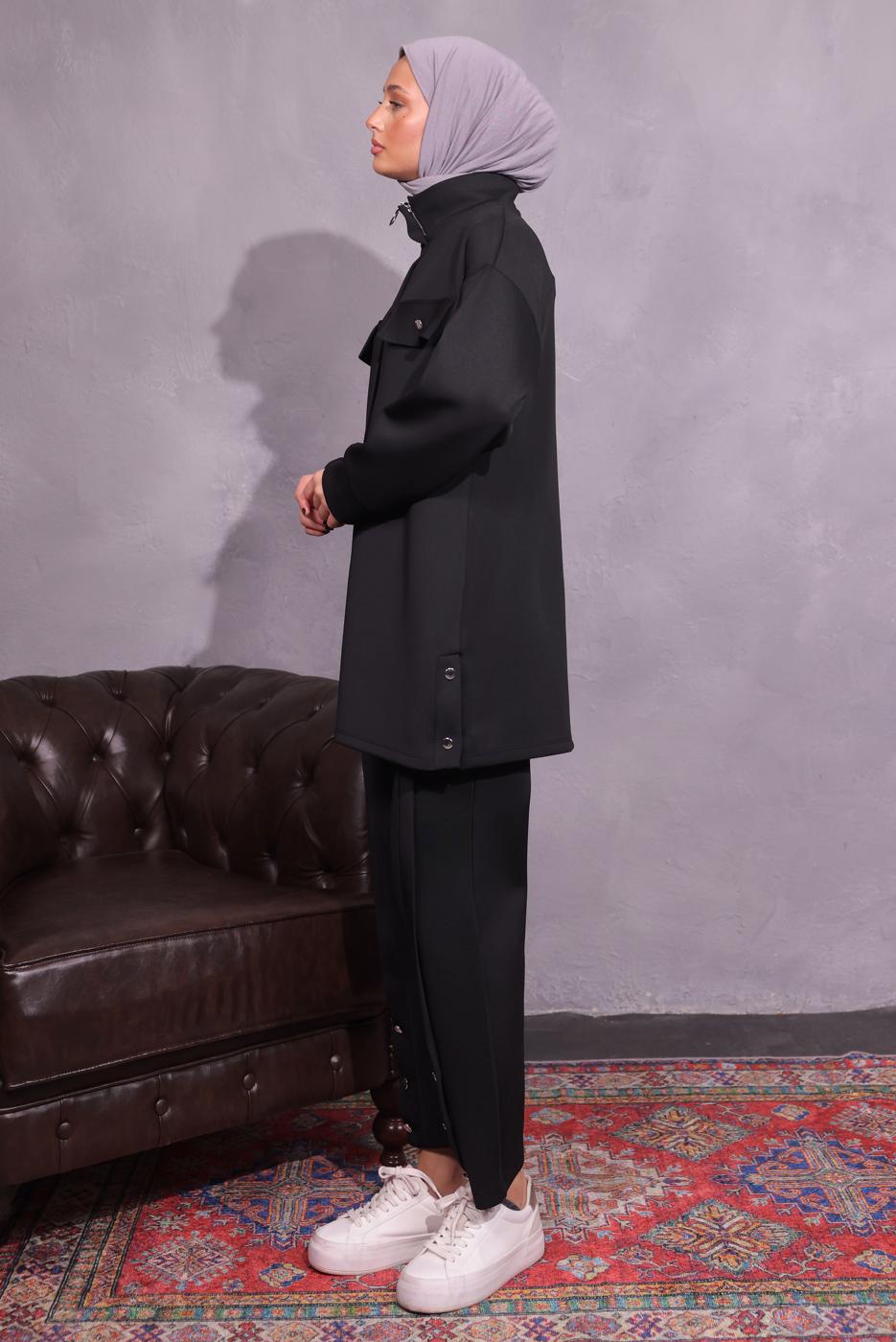 Tesettür giyim SİYAH PANTOLONLU SCUBA TAKIM T 8954